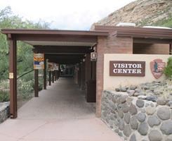 The breezeway of the 1960 Visitor Center at Montezuma Castle, with bathrooms on the right.