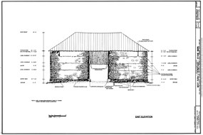 Architectural drawing of east face of stone barn at Best Farm