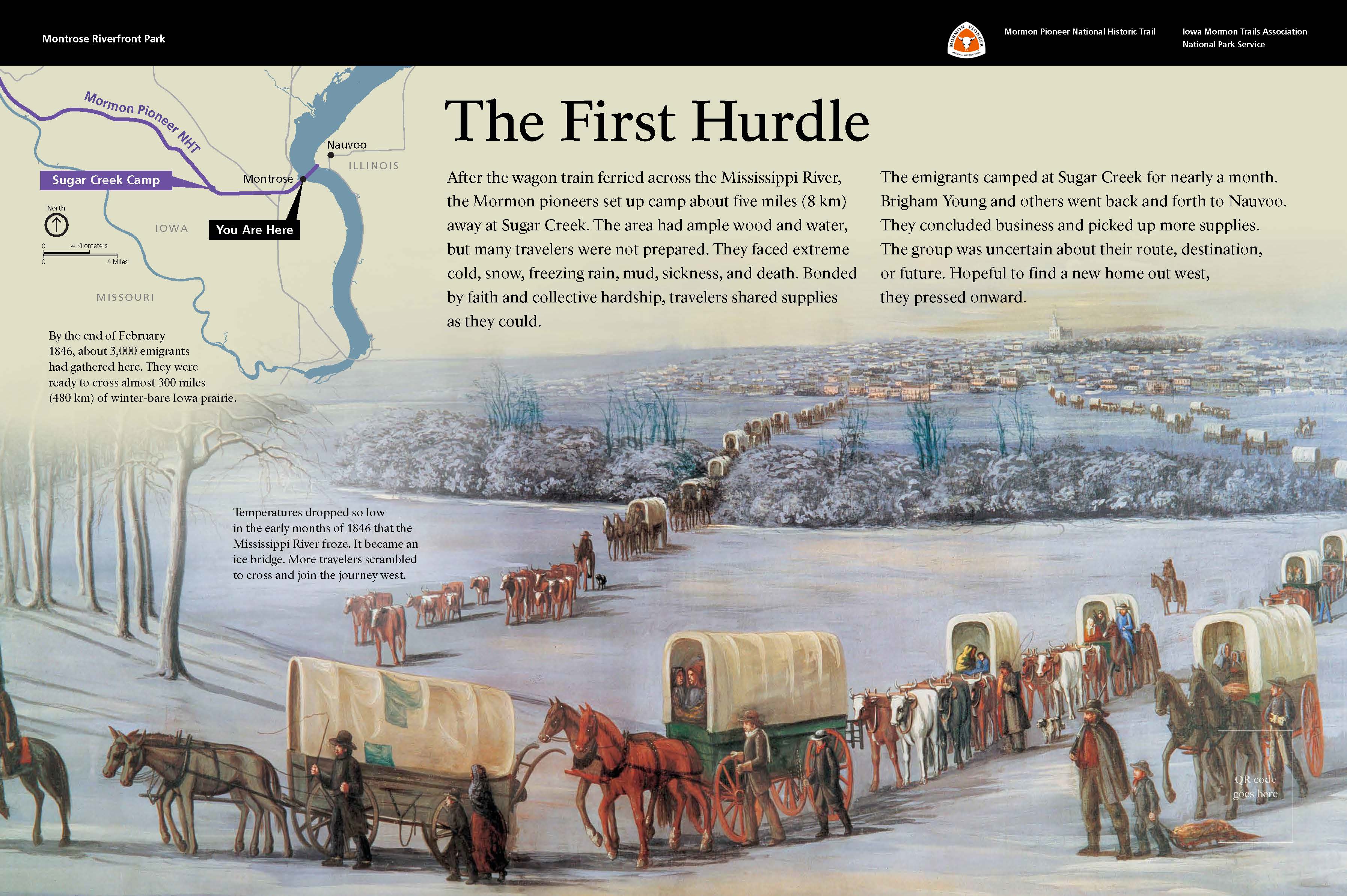 Wayside interpretive exhibit, full audio description is available.