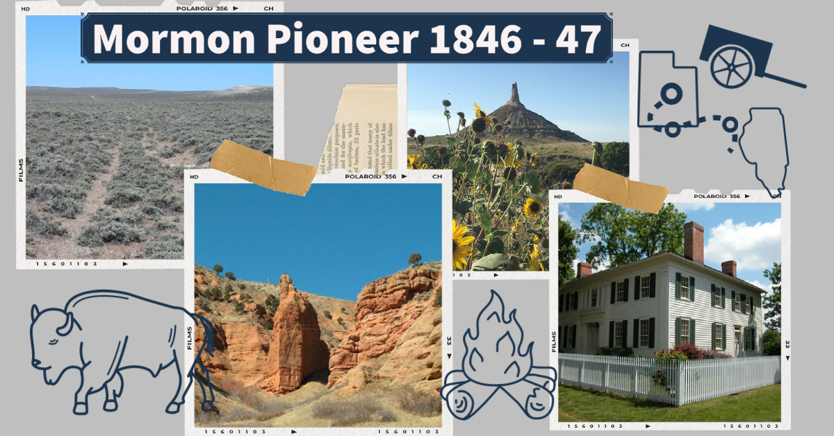 A scrapbook page depicting multiple scenes from the trail, and relevant icon images.