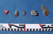 Artifacts found at Spray Park site including arrowheads and rock chips