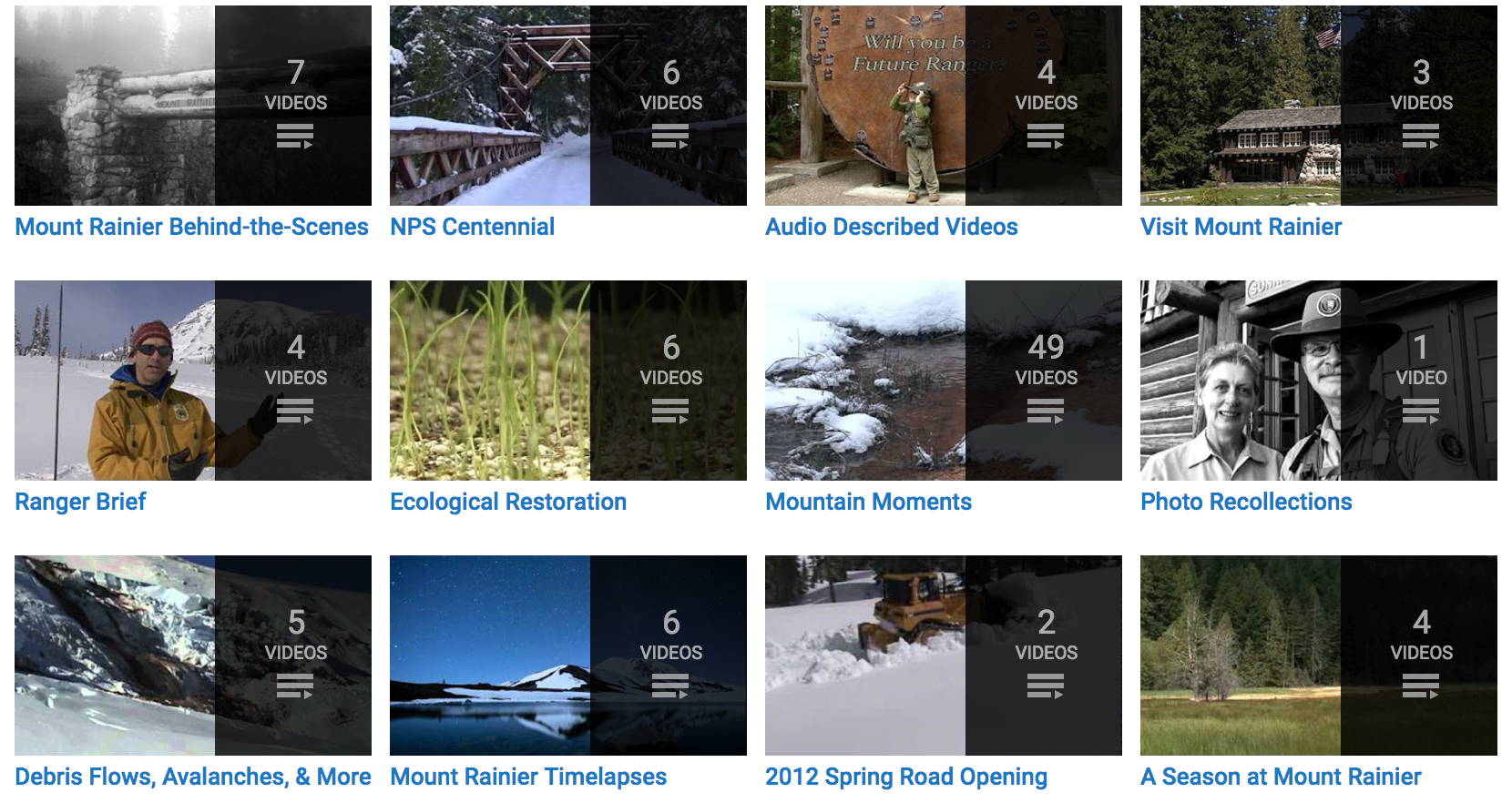 A picture showing Mount Rainier National Park's youtube channels.