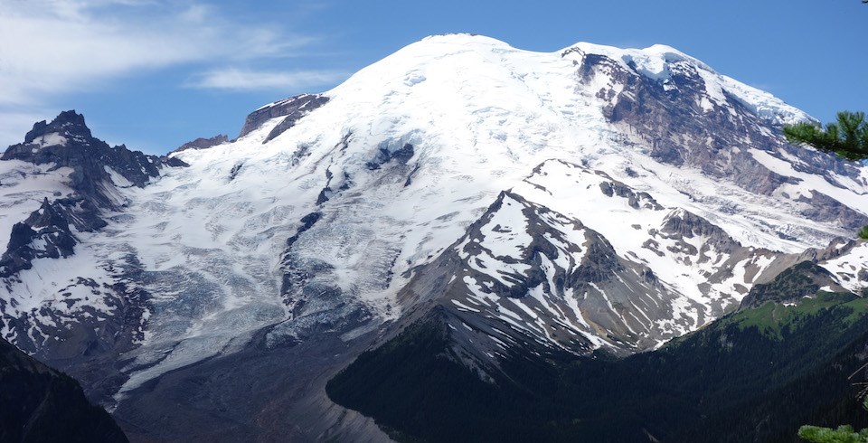 A glaciated mountain peak.