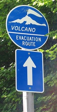 Volcano evacuation route sign.