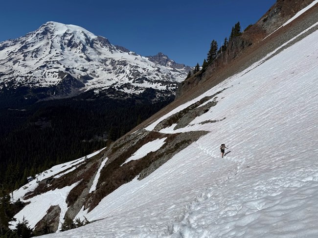 Pinnacle Peak Trail requires micro spikes and ice axe