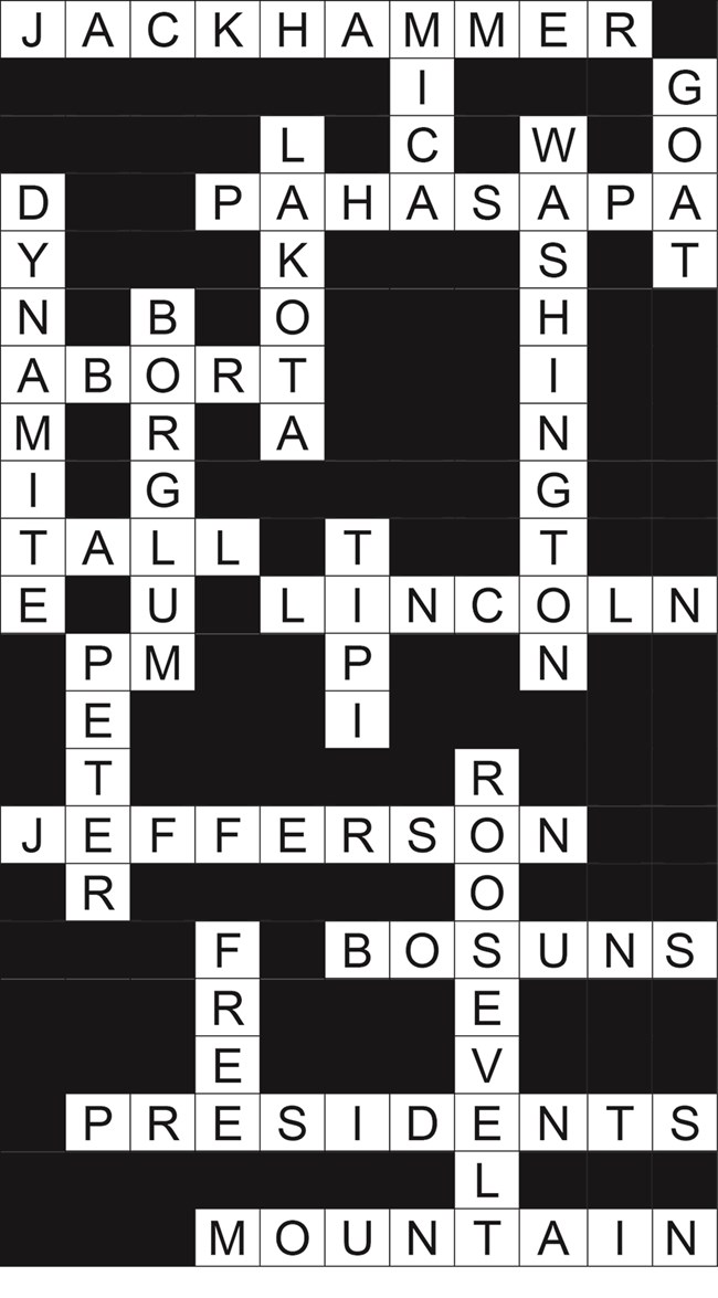 Answer key to the Mount Rushmore Crossword Puzzle.