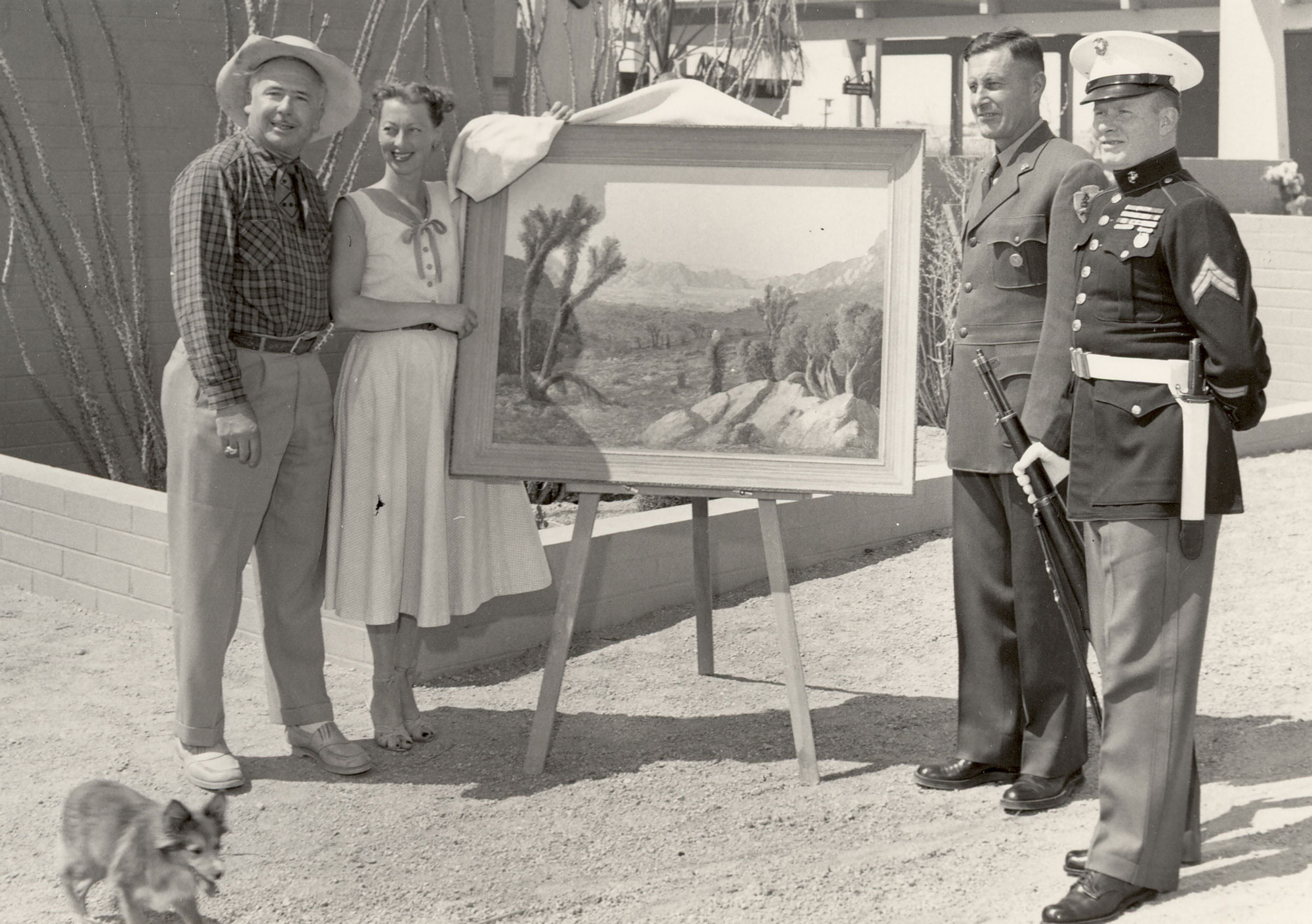 John and Barbara Hilton with park superintendent Samuel A. King and U.S. Marine at dedication