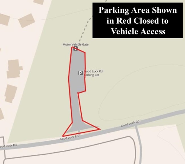 Map of parking area shown in red closed to vehicle access