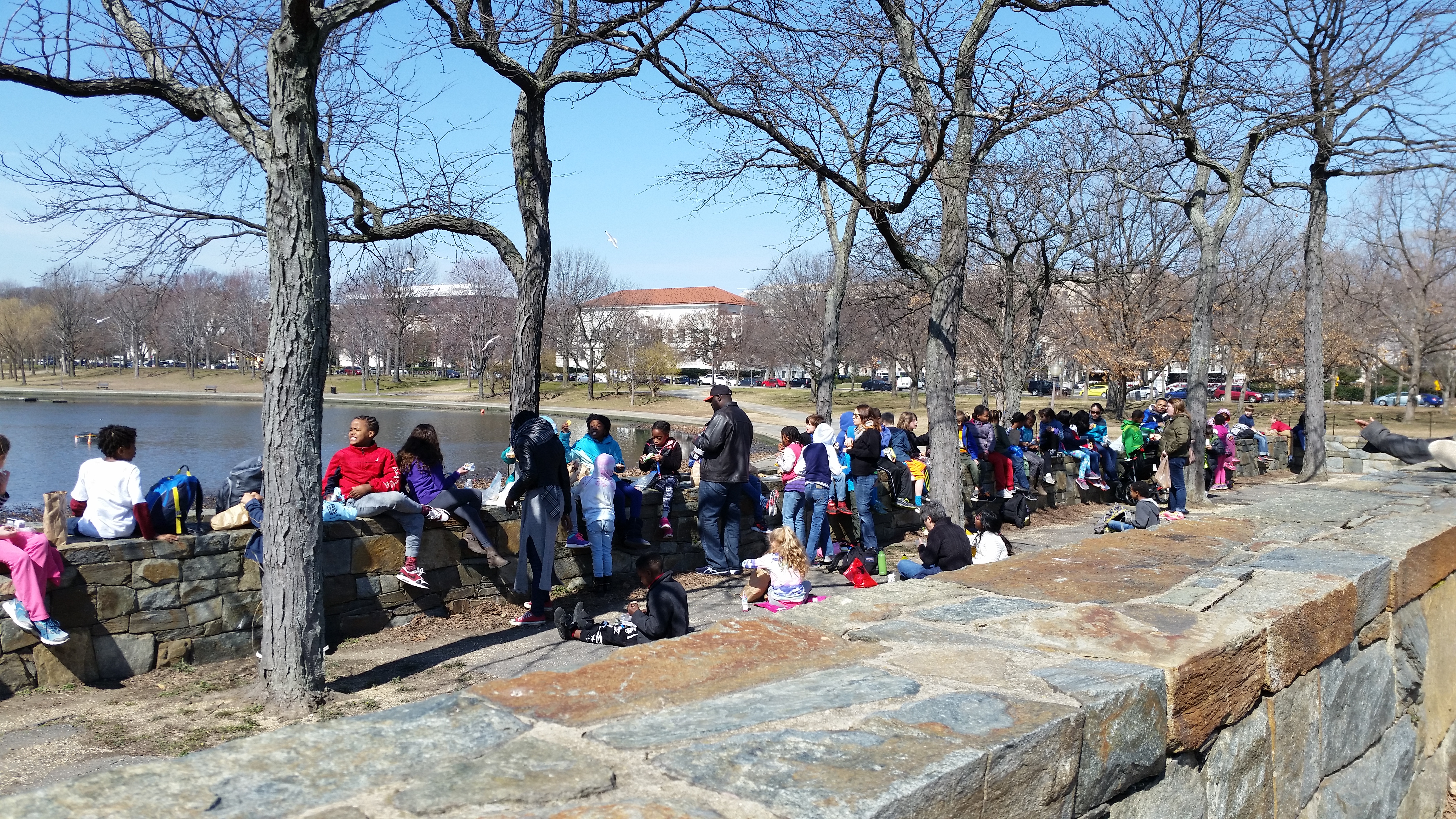 students having lunch on an education program
