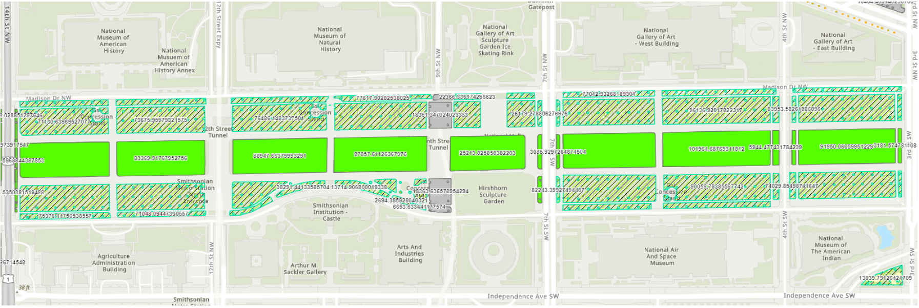 Map showing a row of closed center panels in the center with rows of closed tree panels above and below.