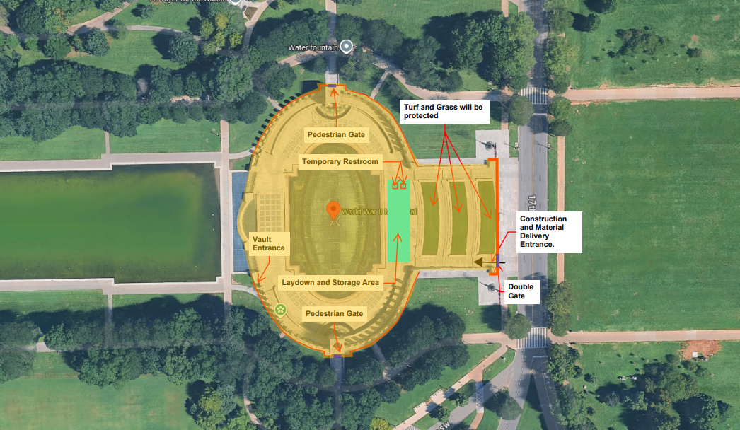 Map of area closure at World War II Memorial