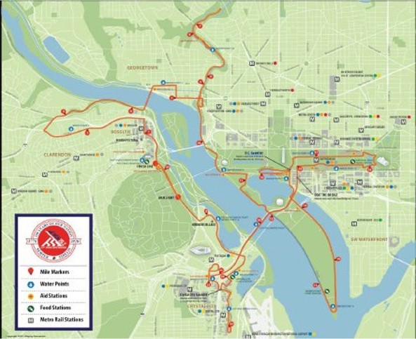 city area with roads and waterways. Lines indicate routes.