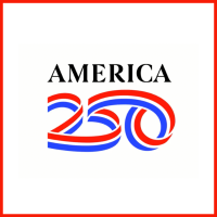 the number 250 written with red, white and blue ribbon