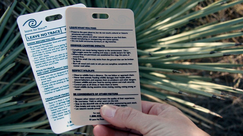 Two Leave No Trace cards with information about Leave No Trace Principles