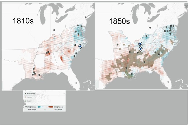1810 vs 1850 populations marked on maps with great increase in 1850s