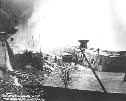 historic photo of coke ovens and smoke