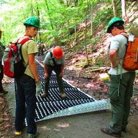 Boy Scout volunteers building an accessible trail