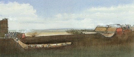 A drawing of a tunnel going up to a fort