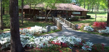 The Visitor Center in Spring with flowers blooming.
