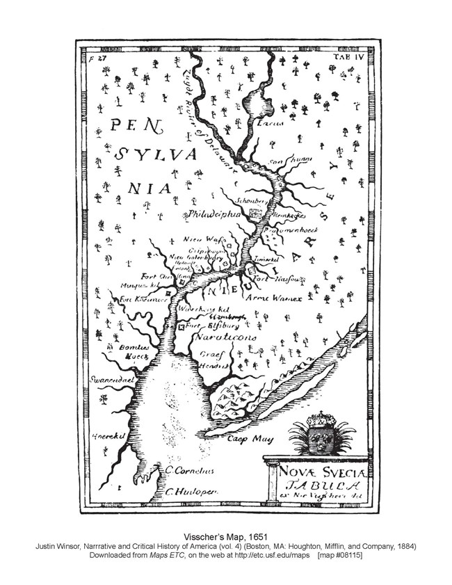 Black and white map of an early European settlement in the New World.