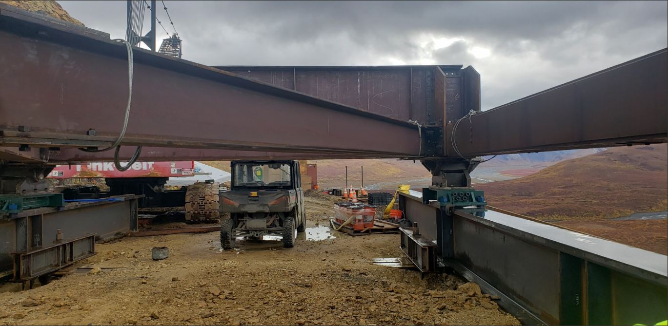 Multiple pieces of steel mounted on launch platform