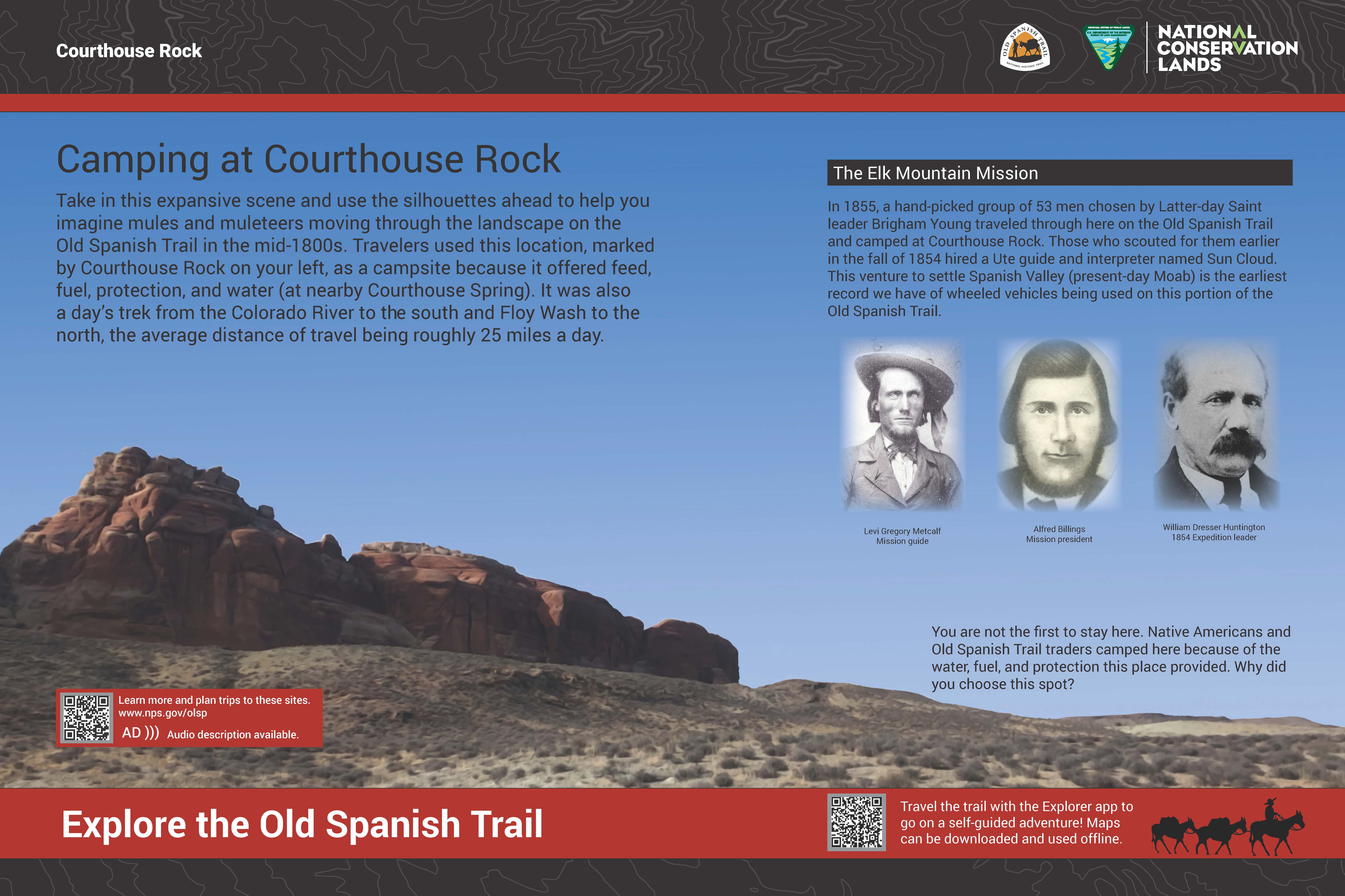 Wayside interpretive exhibit, full audio description is available.