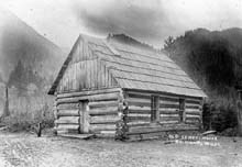 Historic photo of a schoolhouse in the Quinault Valley