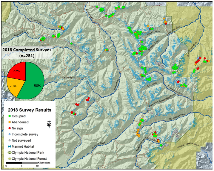 Survey map of units surveyed and signs of marmot occupancy