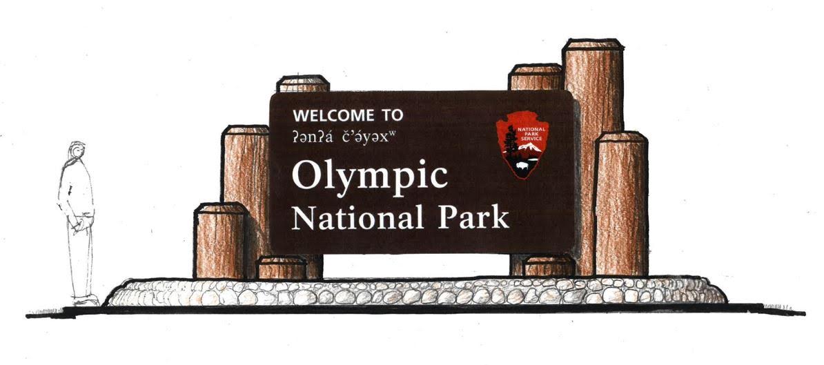 Artist depiction of Olympic National Park entrance sign