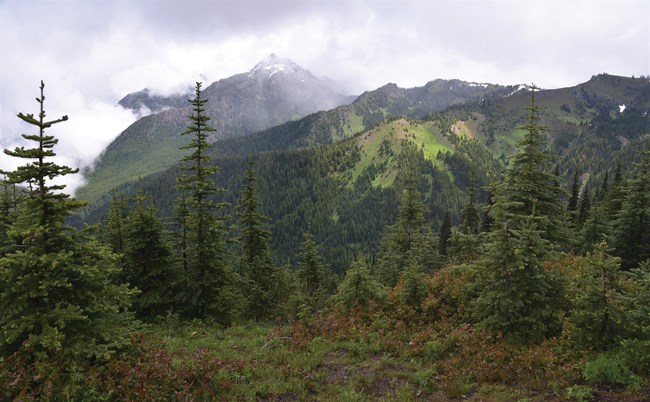 A cloudy mountain vista