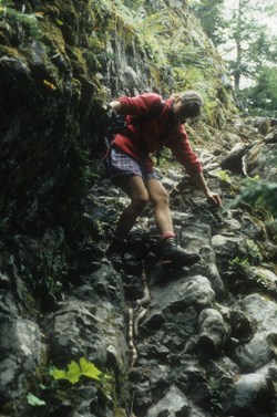 Hiker descending Lake Constance Route