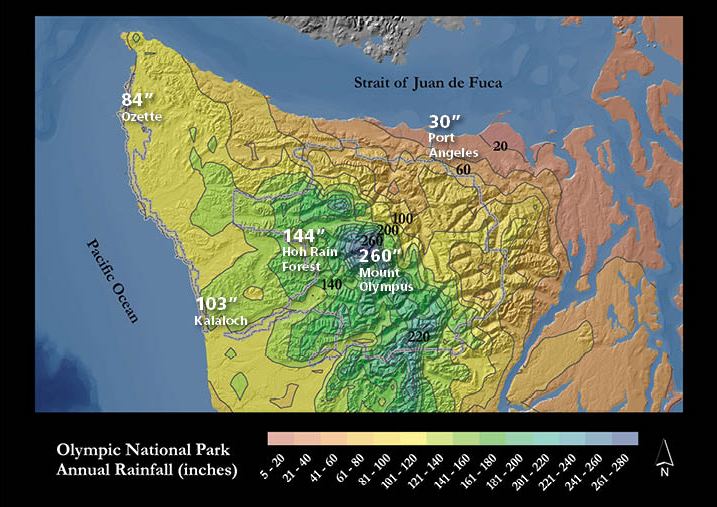 Precipitation Map for Olympic Peninsula