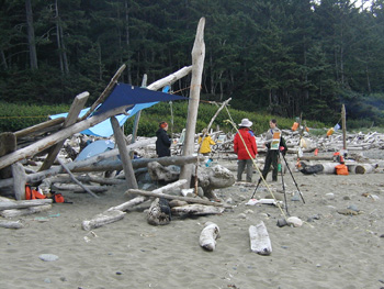 Wilderness Ranger contacting visitors at Shi Shi Beach.