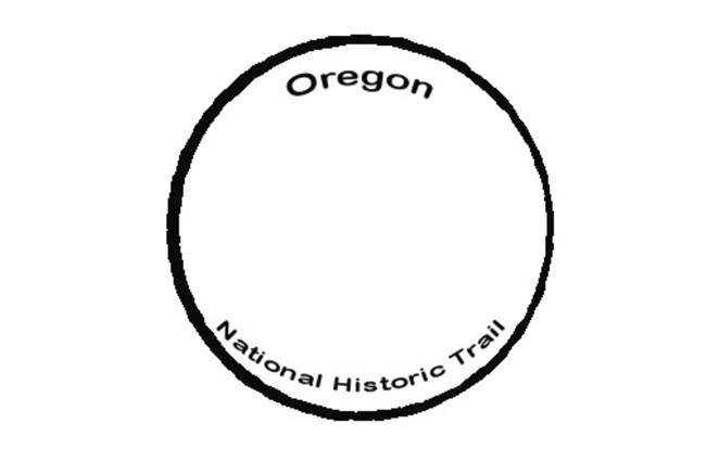 "Oregon National Historic Trail," in black, small text, on the inside of a black circle