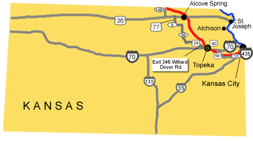 A map of Kansas depicting the major highways.