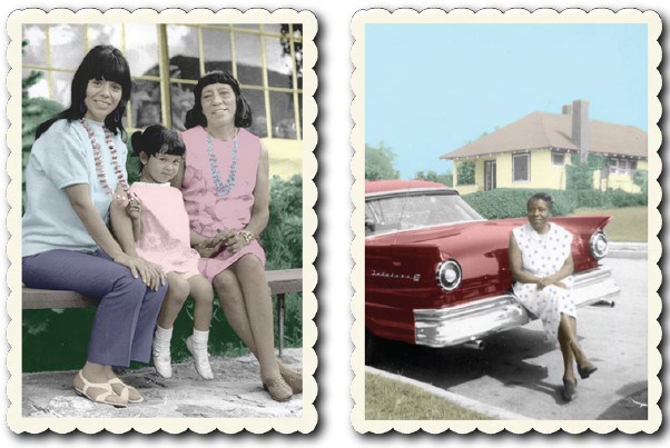 Historic image of women in 1950s era outfits.