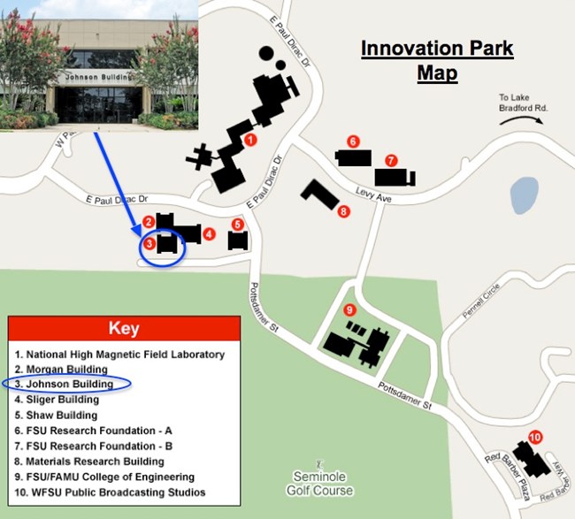 map showing the location of SEAC in Innovation Park, Tallahassee, FL