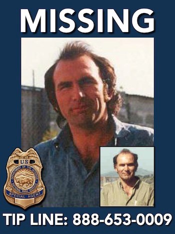 Missing person Kieran Burke was last seen in Yosemite National Park on April 5, 2000. Tip Line printed across the bottom 888-653-0009. NPS image.