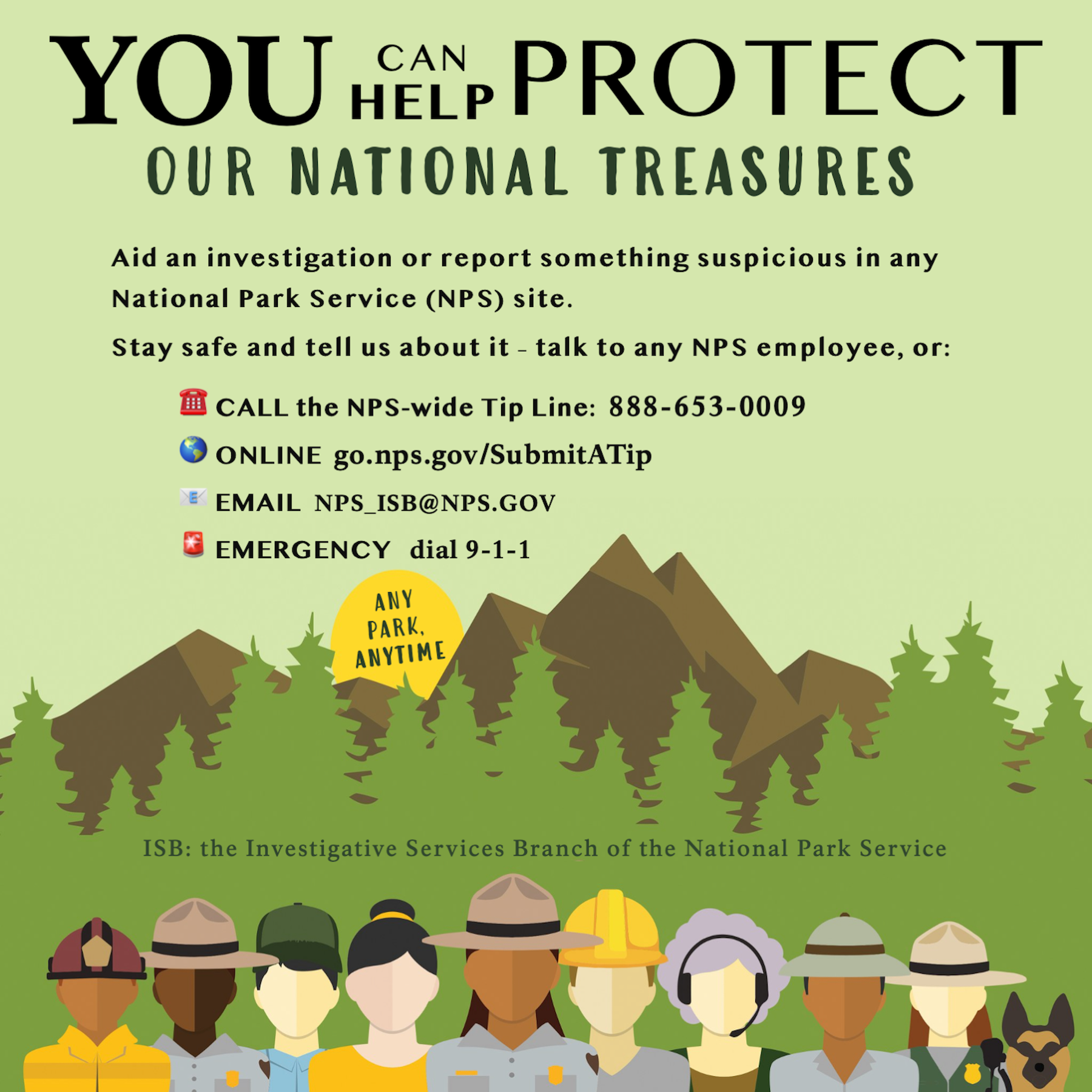 NPS infographic for the NPS-wide tip reporting portals