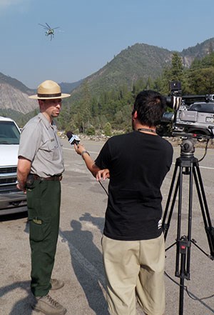 Park ranger gives an interview to inform the public
