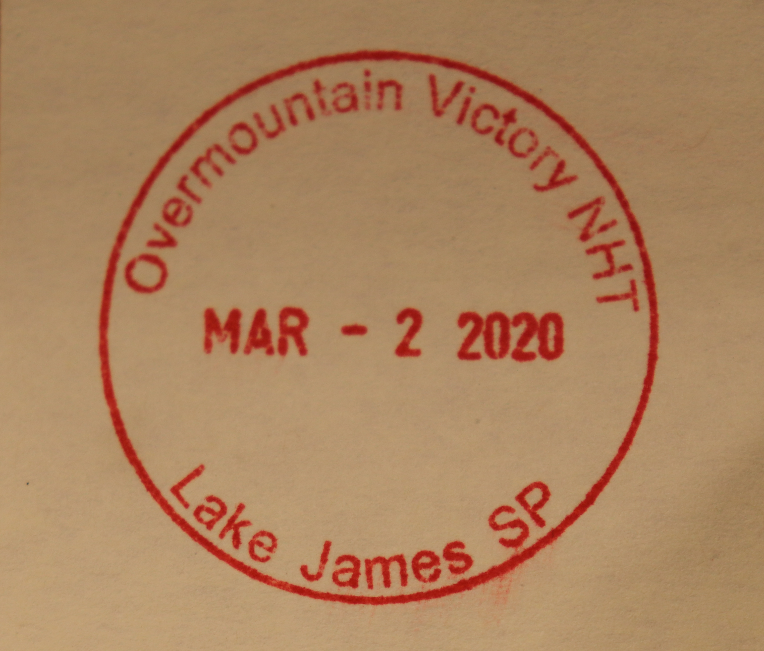 Passport Stamp for Lake James State Park of the Overmountain Victory NHT