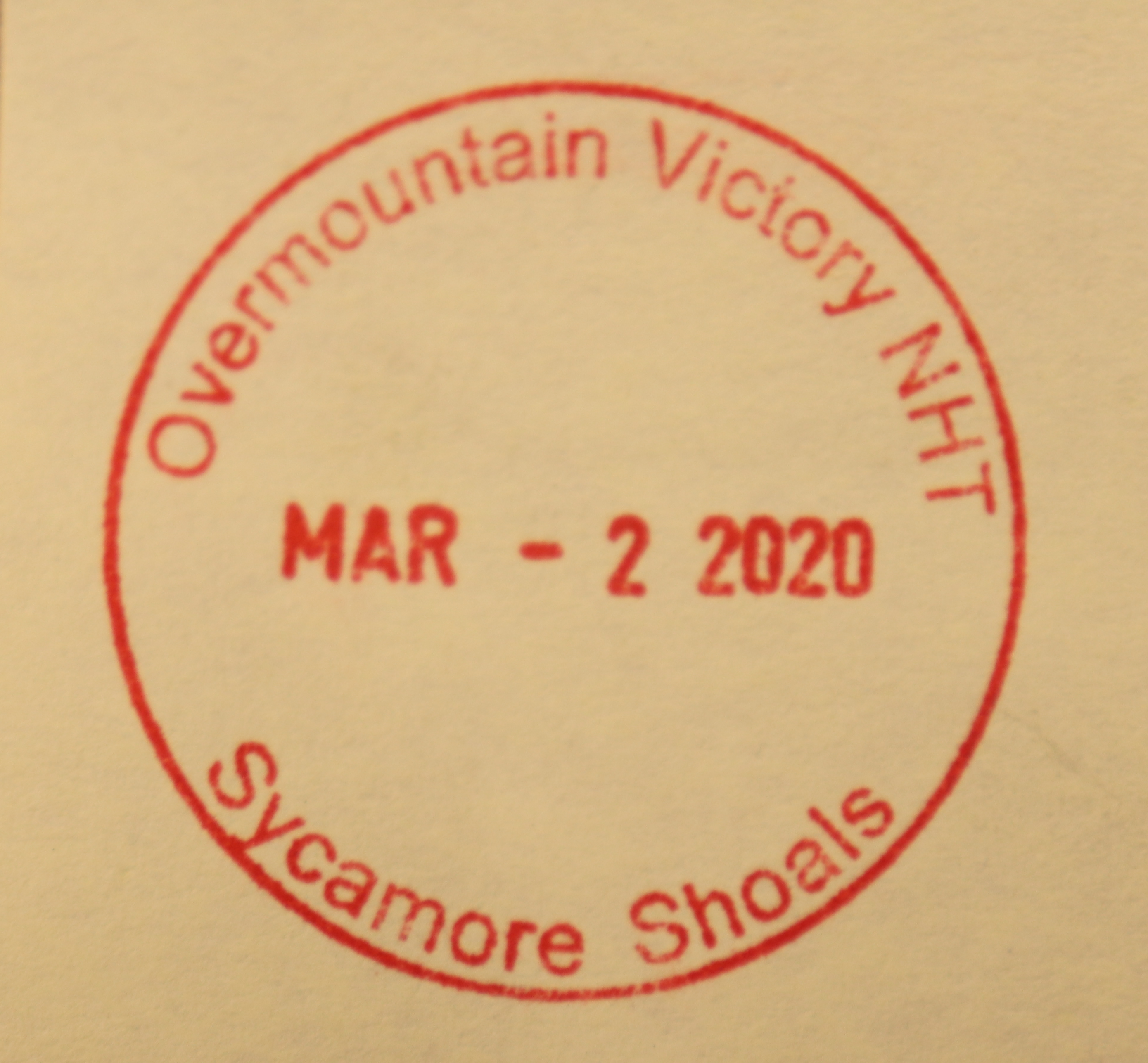 Passport stamp for OVNHT at Sycamore Shoals