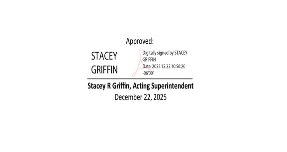 A picture of a digital signature. reads. approved, december 22, 2025, Stacey Griffin, Acting Superintendent