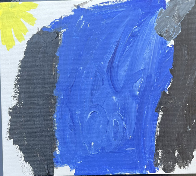 Waterfall with a yellow sun in the top left corner