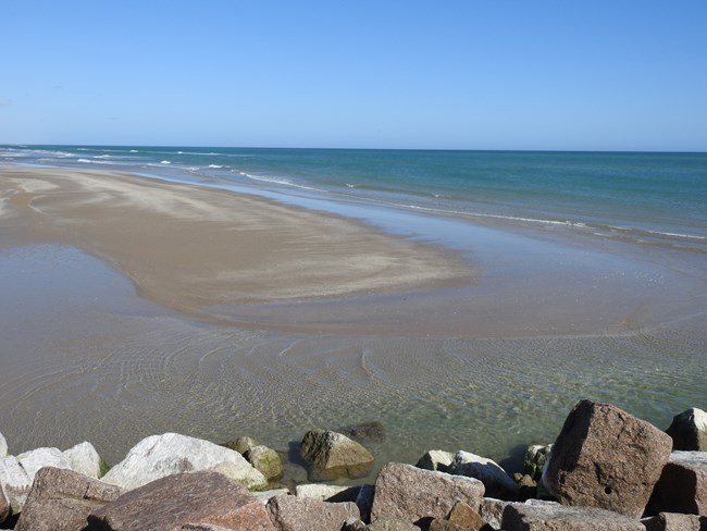 Mansfield Channel rock jetties at the southern boundary of Padre Island National Seashore