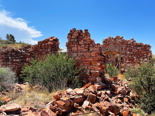 Brick administrative building ruin