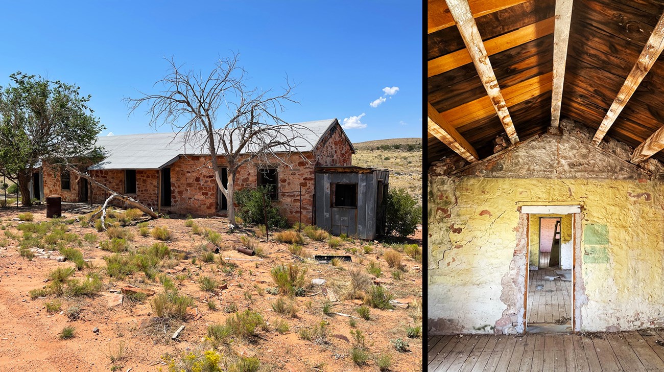 Bunkhouse exterior and interior.