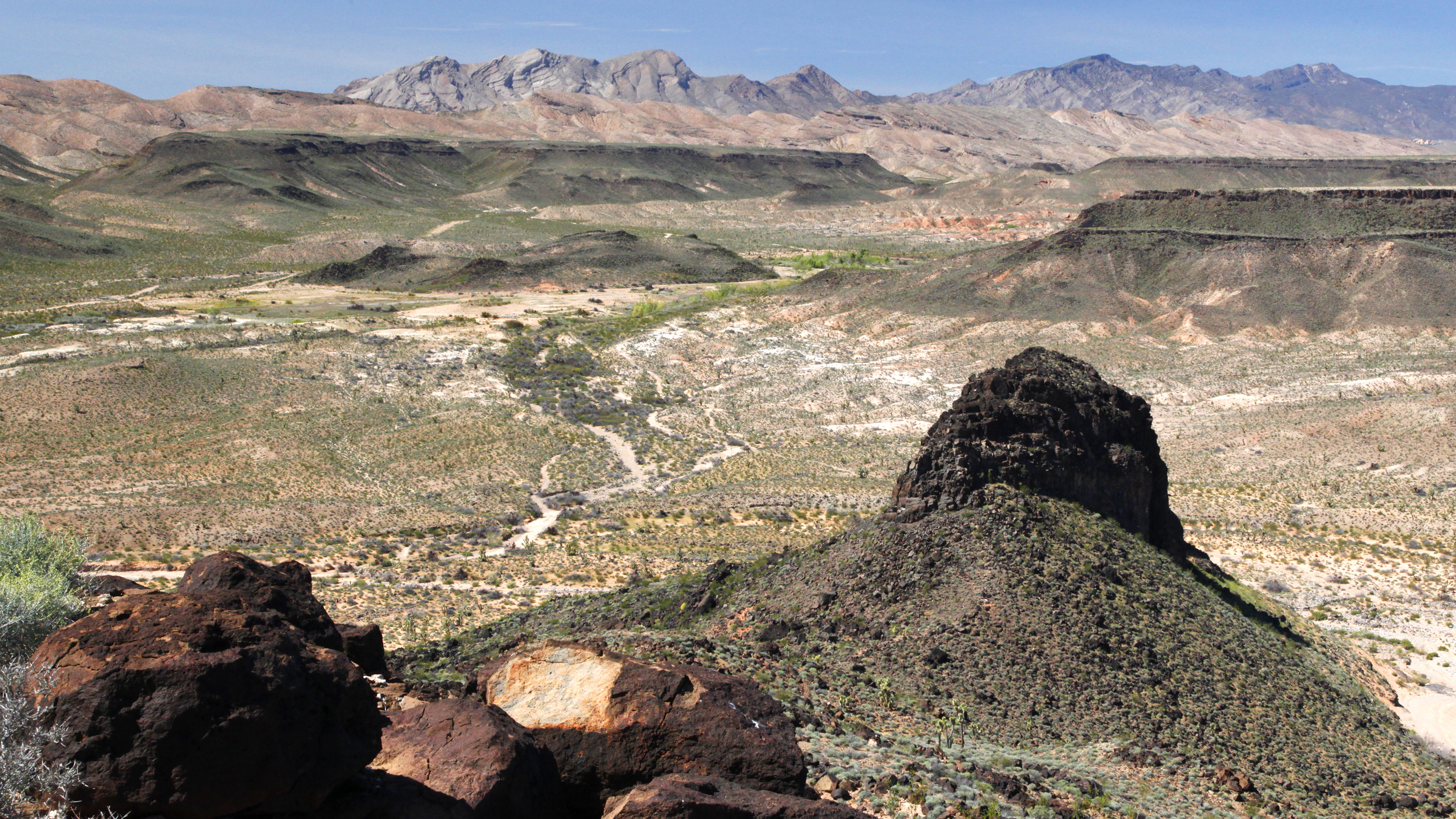 view of geologic formations that show old lava and a volcanic neck