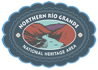 Blue oval with river graphic flowing in center