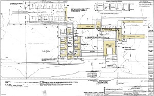 Blueprint drawing of complex layout